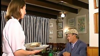 French Brunette Enjoys Threesome In A Restaurant Watched By Papy Voyeur